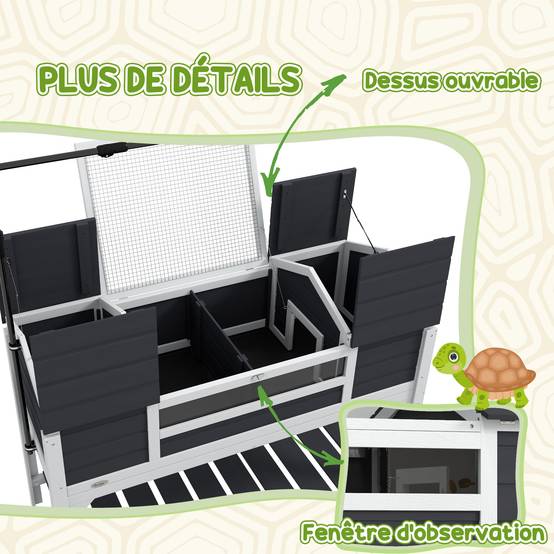 Enclos pour tortue bois gris 122 x 56.5 x 93 cm - PANGIVO - Image 10