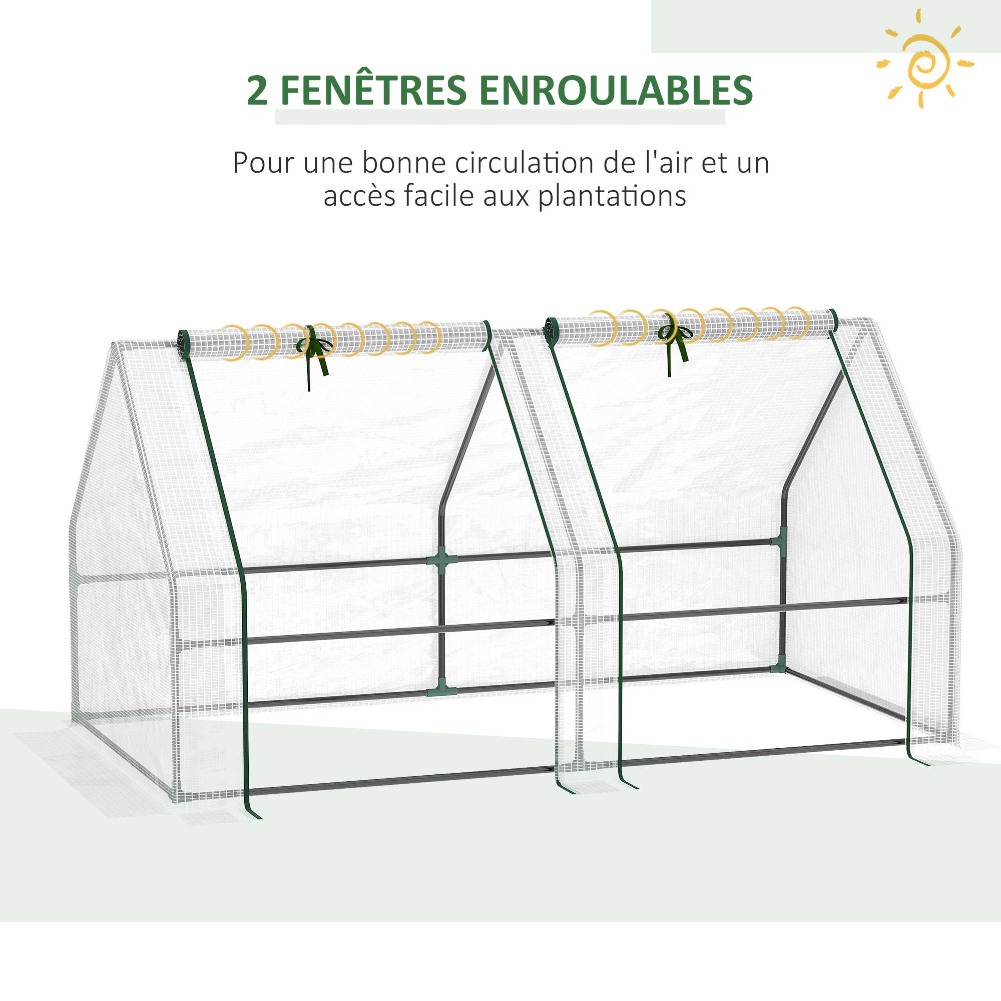 Mini Serre de Jardin mini serre tunnel 180L x 90l x 90H cm toit pointu Acier PE 140 g/m² Anti-UV fenêtres avec - Image 7