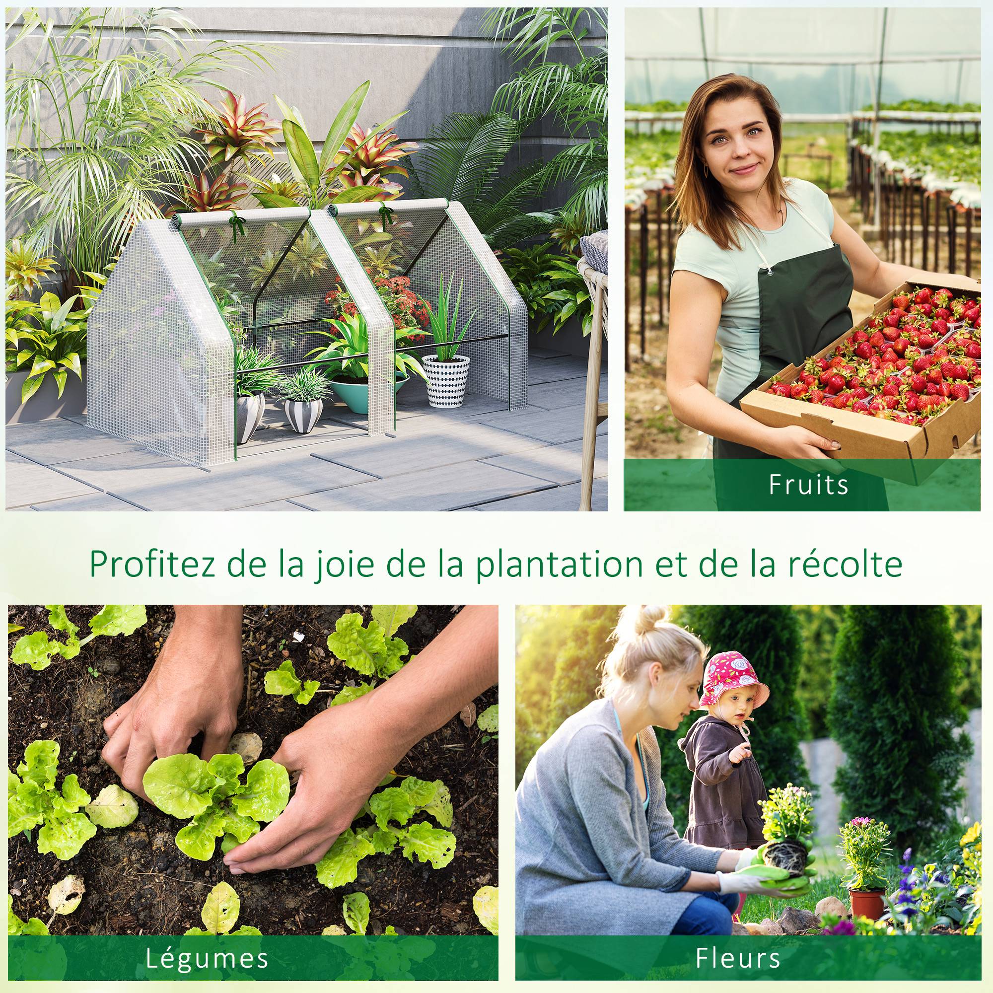 Mini Serre de Jardin mini serre tunnel 180L x 90l x 90H cm toit pointu Acier PE 140 g/m² Anti-UV fenêtres avec - Image 9