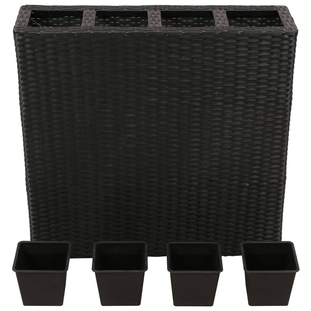 Jardinière lit surélevé plantes fleurs jardin avec 4 pots résine tressée noir - Image 2