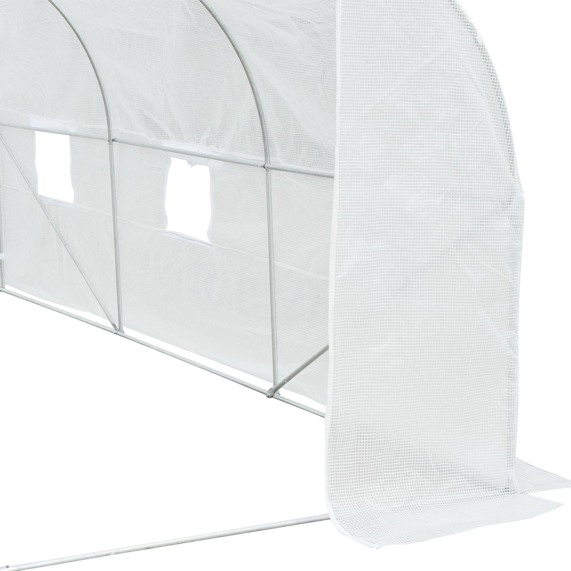 Serre Tunnel de Jardin 10,5 m² dim. 3,5L x 3l x 2H m Porte + 6 fenêtres enroulables Acier galvanisé bâche PE Haute densité Blanc - Image 10
