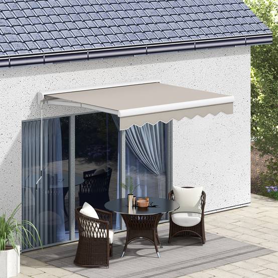 Store Banne Électrique Rétractable 250 x 200 cm, Télécommande et Manivelle, Structure Aluminium Portable, Couleur Crème - Image 3