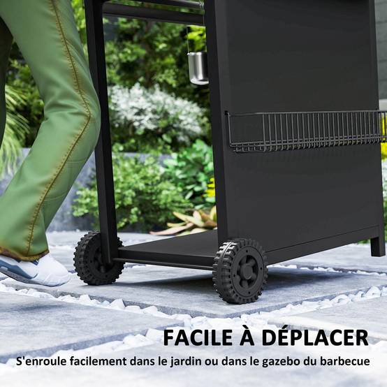 Barbecue gaz 3+1 brûleurs en acier, puissance 9,5 kW, barbecue de jardin 2 grilles étagères latérales, 2 roues, noir - Image 10