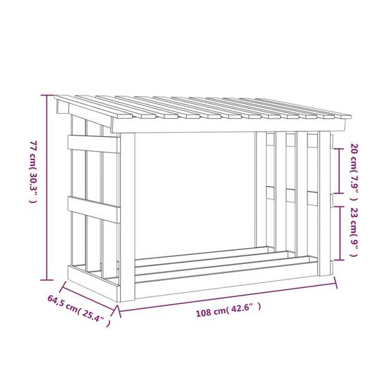 Abri Bûches en Bois de Pin Blanc Rangement Extérieur pour Cheminée 108x65x77cm - ComfortXL Outdoor Living - Image 8