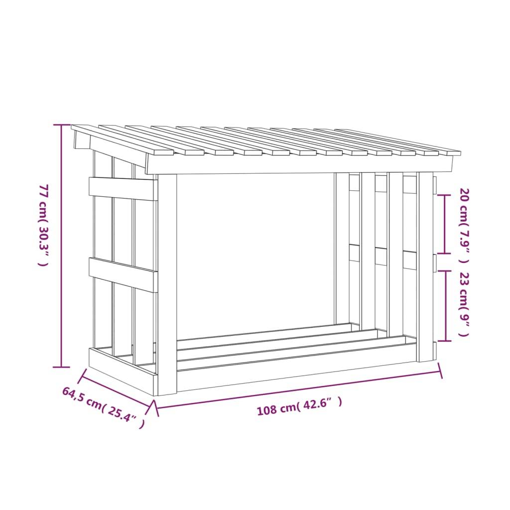 Abri Bûches en Bois de Pin Blanc Rangement Extérieur pour Cheminée 108x65x77cm - ComfortXL Outdoor Living - Image 8