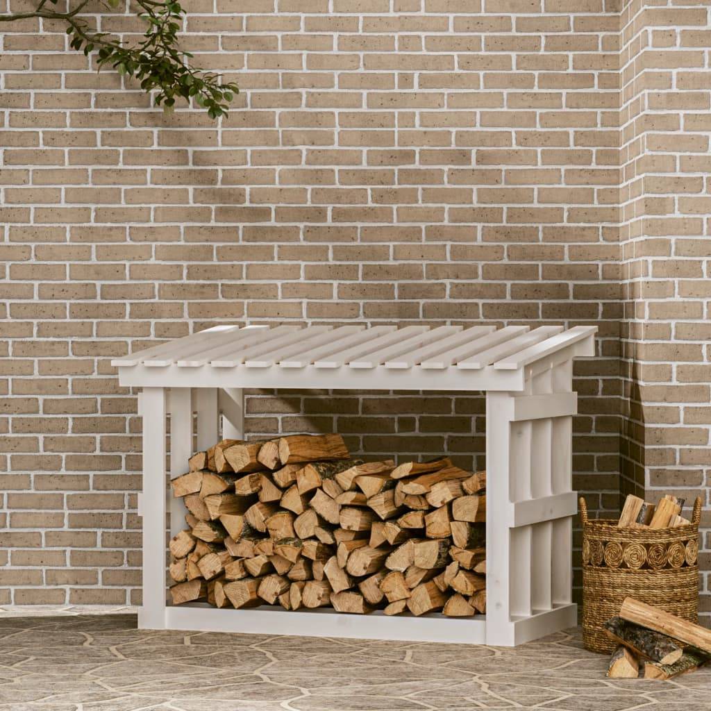 Abri Bûches en Bois de Pin Blanc Rangement Extérieur pour Cheminée 108x65x77cm - ComfortXL Outdoor Living - Image 1