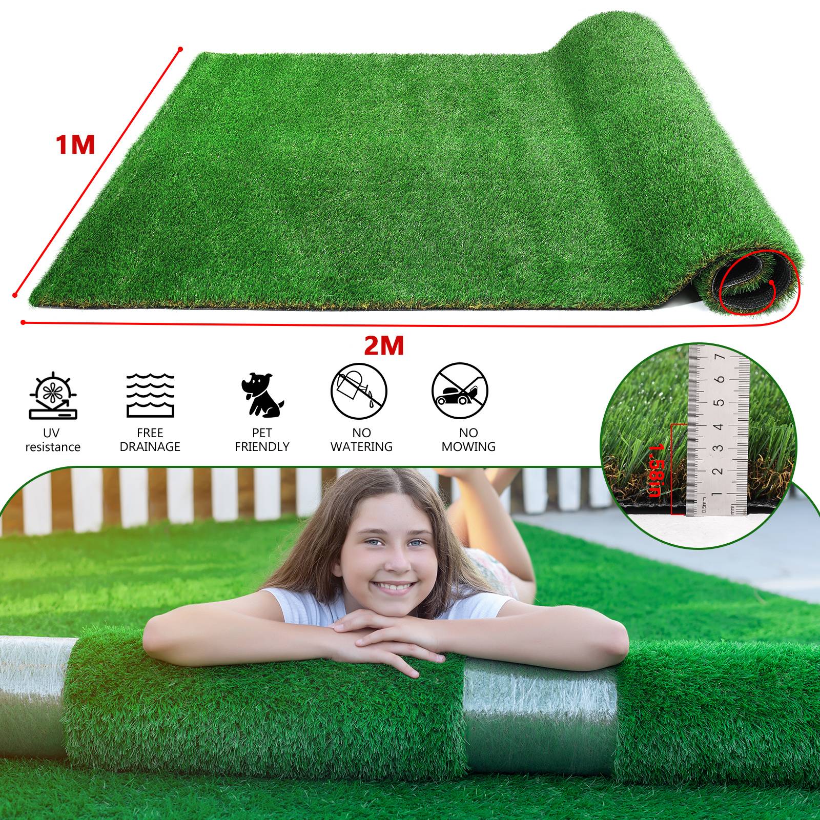ComfortXL - Gazon synthétique PE PP 1 x 2 m vert pour balcon terrasse drainage rapide - ComfortXL Outdoor Living - Image 10
