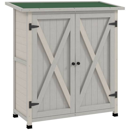 Armoire de jardin bois extérieur 2 portes étagères toit incliné 110x117cm - ComfortXL Outdoor Living - Image 1