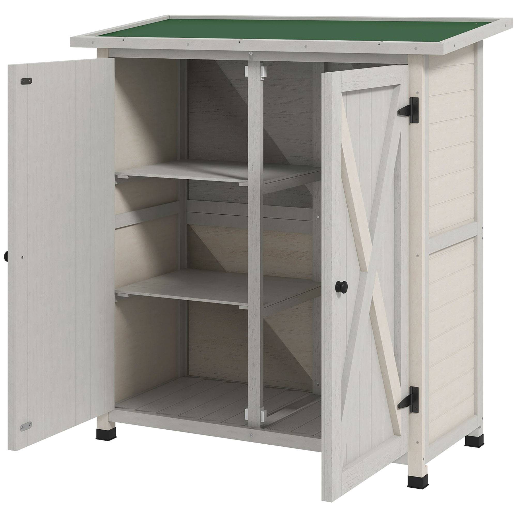 Armoire de jardin bois extérieur 2 portes étagères toit incliné 110x117cm - ComfortXL Outdoor Living - Image 2