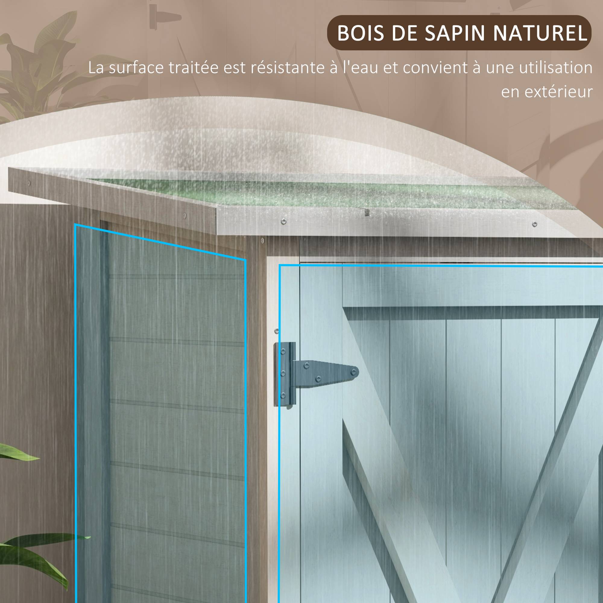 Armoire de jardin bois extérieur 2 portes étagères toit incliné 110x117cm - ComfortXL Outdoor Living - Image 9
