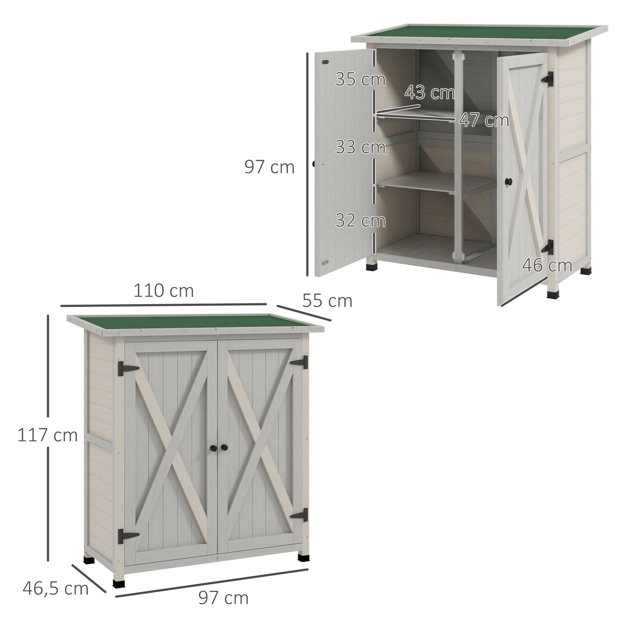 Armoire de jardin bois extérieur 2 portes étagères toit incliné 110x117cm - ComfortXL Outdoor Living - Image 5