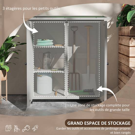 Armoire de jardin bois extérieur 2 portes étagères toit incliné 110x117cm - ComfortXL Outdoor Living - Image 6