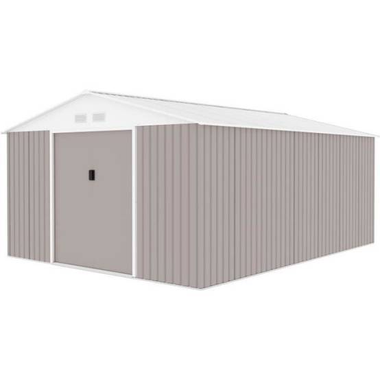 Sans Marque - Abri de jardin en métal 15,16 m² - 340 x 446 x 210 - SATURNE - Kit d'ancrage inclus, 2 portes coulissantes - Taupe - Image 5