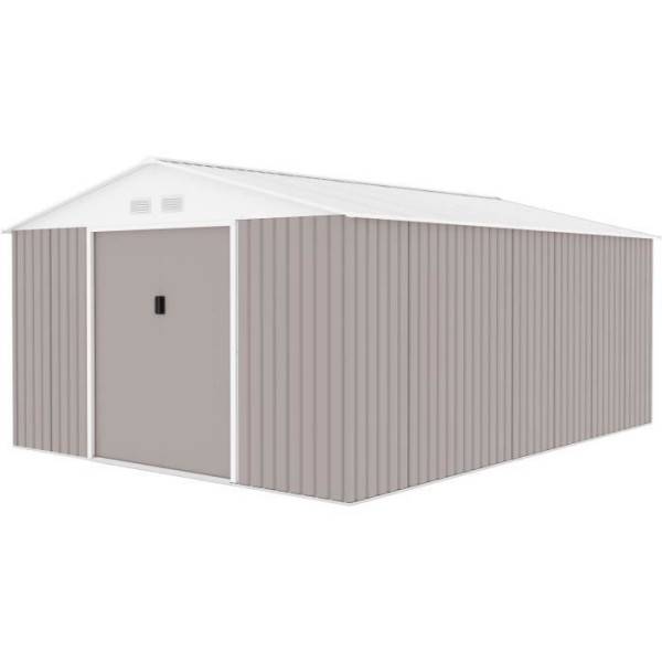 Sans Marque - Abri de jardin en métal 15,16 m² - 340 x 446 x 210 - SATURNE - Kit d'ancrage inclus, 2 portes coulissantes - Taupe - Image 5