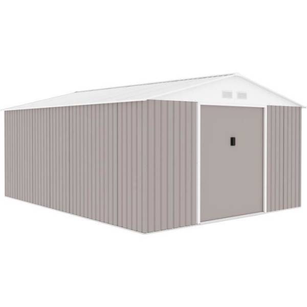 Sans Marque - Abri de jardin en métal 15,16 m² - 340 x 446 x 210 - SATURNE - Kit d'ancrage inclus, 2 portes coulissantes - Taupe - Image 1