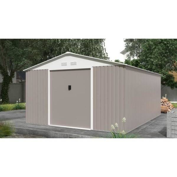 Sans Marque - Abri de jardin en métal 15,16 m² - 340 x 446 x 210 - SATURNE - Kit d'ancrage inclus, 2 portes coulissantes - Taupe - Image 2