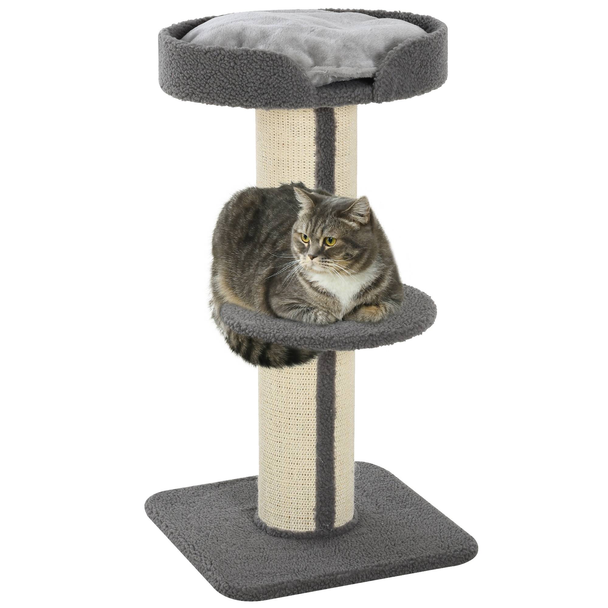 Arbre à chat tissu bouclette et sisal gris 45 x 45 x 91 cm - PANGIVO - Image 1