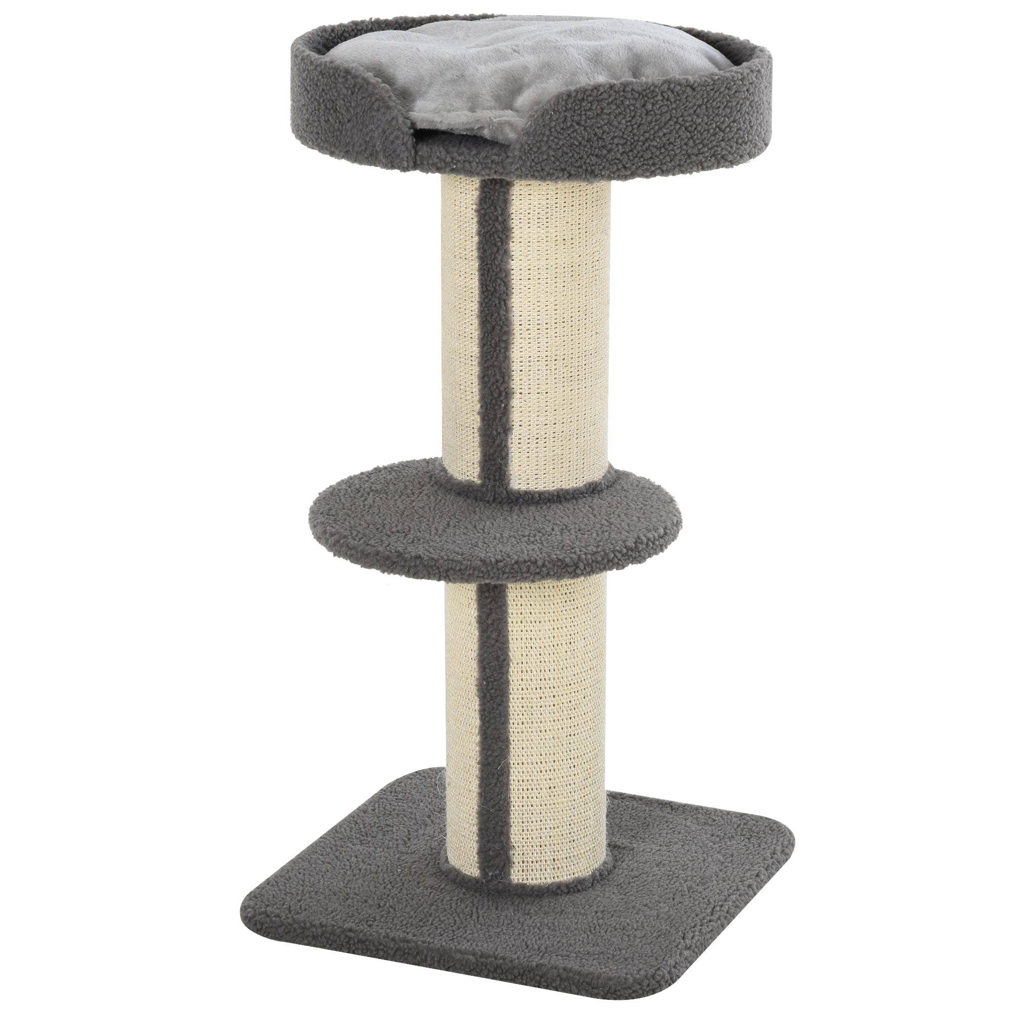 Arbre à chat tissu bouclette et sisal gris 45 x 45 x 91 cm - PANGIVO - Image 2