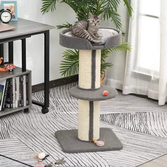 Arbre à chat tissu bouclette et sisal gris 45 x 45 x 91 cm - PANGIVO - Image 3