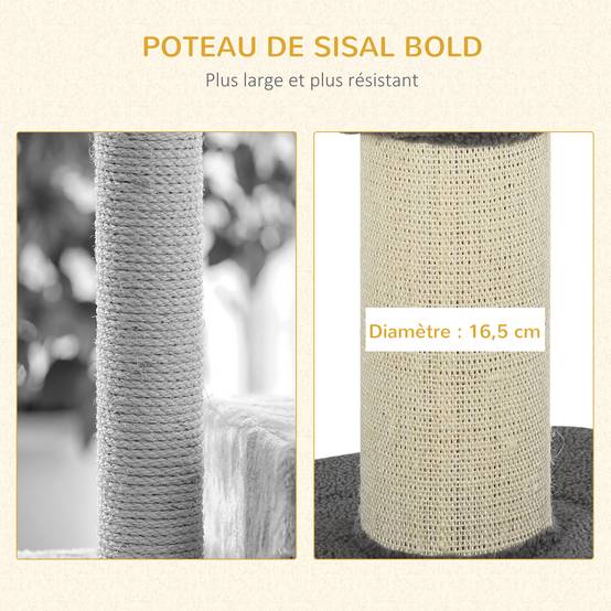 Arbre à chat tissu bouclette et sisal gris 45 x 45 x 91 cm - PANGIVO - Image 8