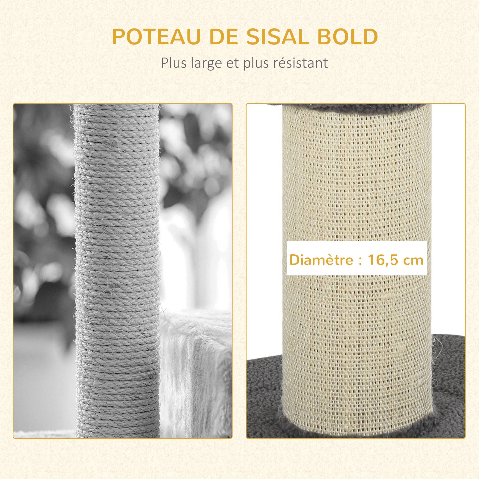 Arbre à chat tissu bouclette et sisal gris 45 x 45 x 91 cm - PANGIVO - Image 8