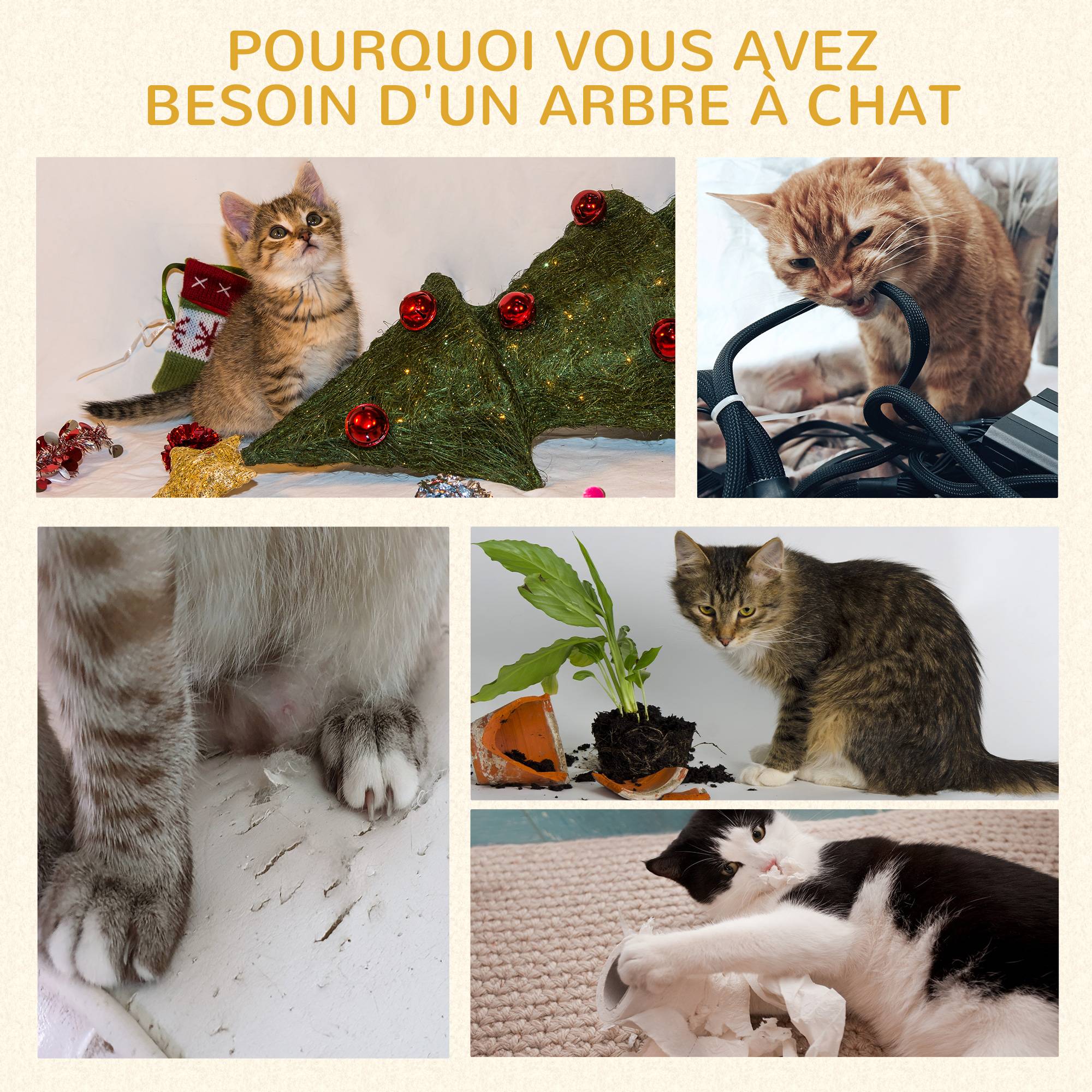 Arbre à chat tissu bouclette et sisal gris 45 x 45 x 91 cm - PANGIVO - Image 9