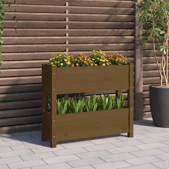 Jardinière | Pot de fleurs | Cache-pot | Bac à fleurs Marron miel 77x25x66 cm Bois massif de pin - Image 2