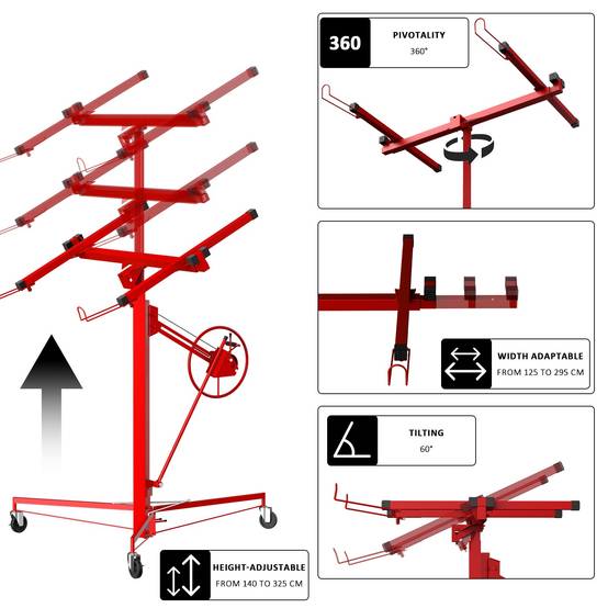Lève-plaques XXL - Capacité 68kg, Hauteur Réglable 140-325cm,Rouge - Image 5