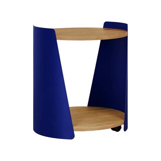 sweeek - Table d'appoint métal courbé et décor bois avec roulettes bleu - Molto | sweeek - Image 2