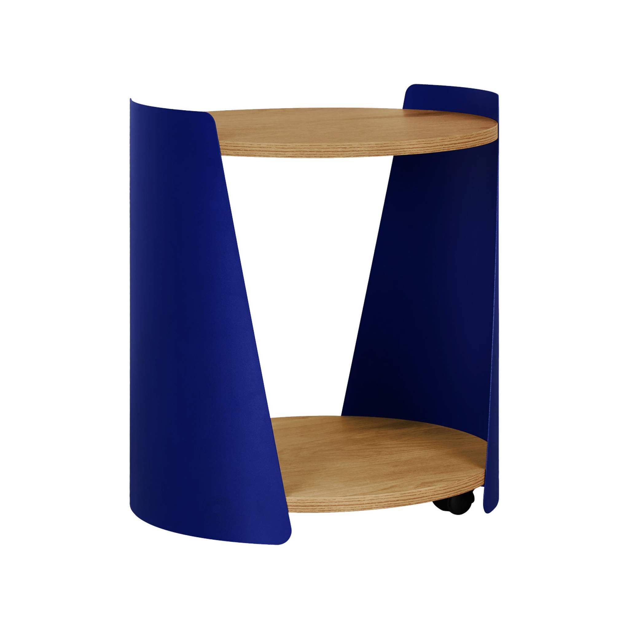 sweeek - Table d'appoint métal courbé et décor bois avec roulettes bleu - Molto | sweeek - Image 2