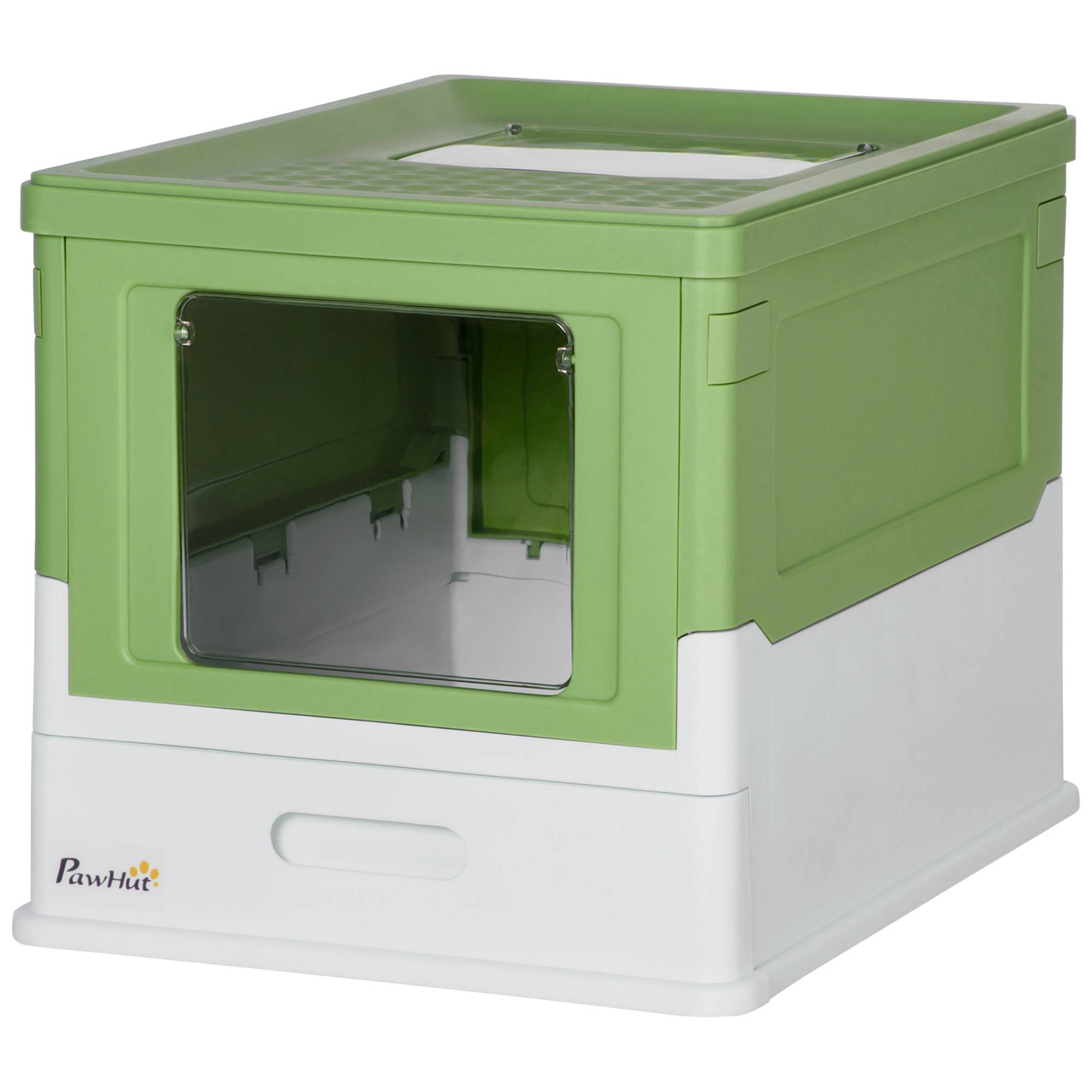 Bac à litière fermé plateau amovible 2 portes pelle chat intérieur vert clair 47,5 x 35,5 x 36,7 cm - Image 2