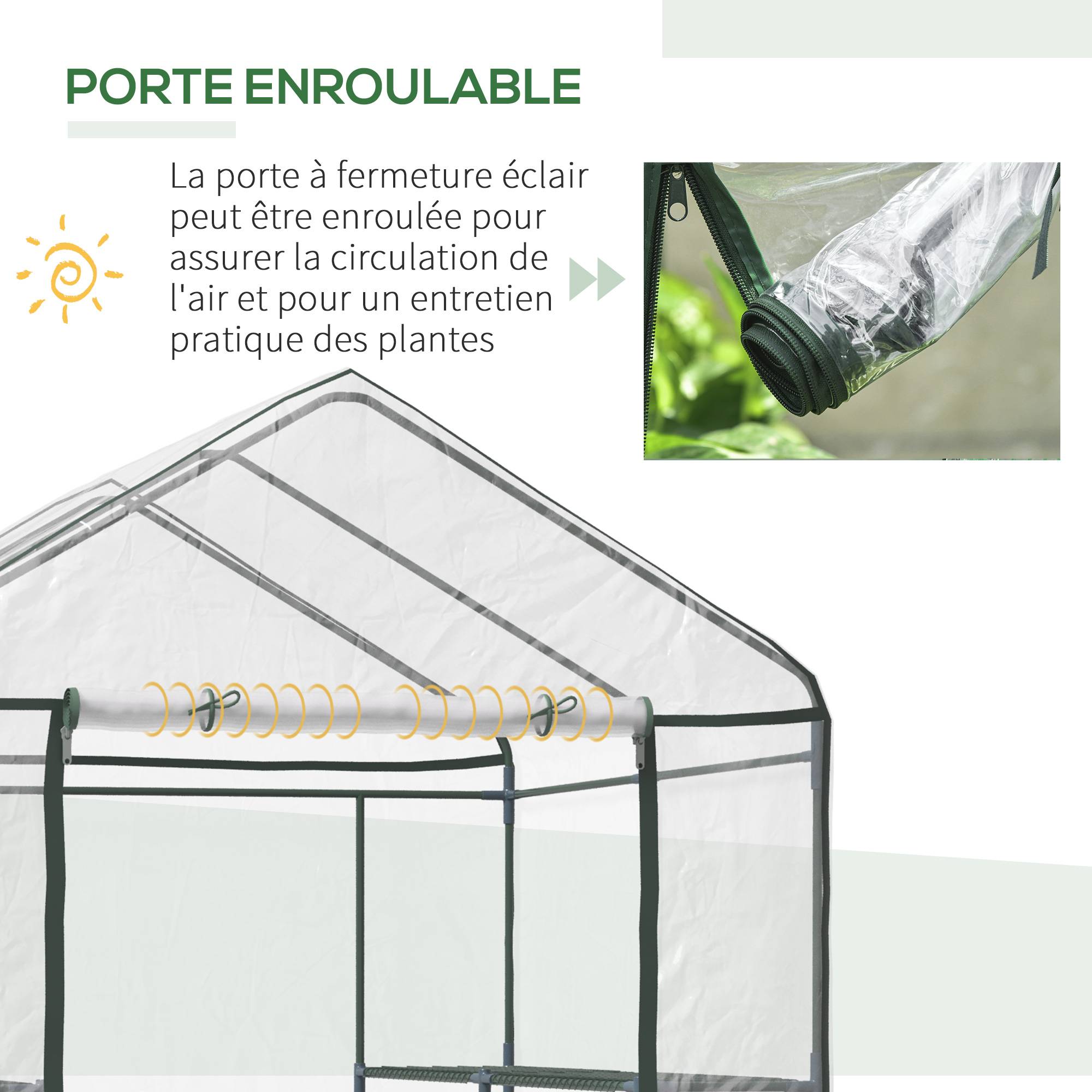 Serre de jardin 3 niveaux 143x143x195 cm avec étagères, châssis acier, bâche renforcée, porte zippée pour plantes et légumes - Image 8
