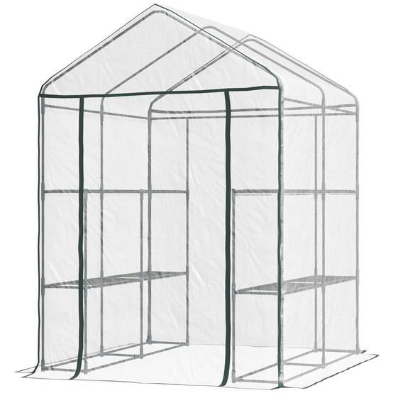 Serre de jardin 3 niveaux 143x143x195 cm avec étagères, châssis acier, bâche renforcée, porte zippée pour plantes et légumes - Image 2