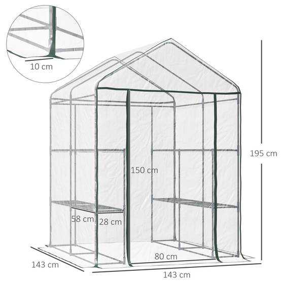 Serre de jardin 3 niveaux 143x143x195 cm avec étagères, châssis acier, bâche renforcée, porte zippée pour plantes et légumes - Image 5