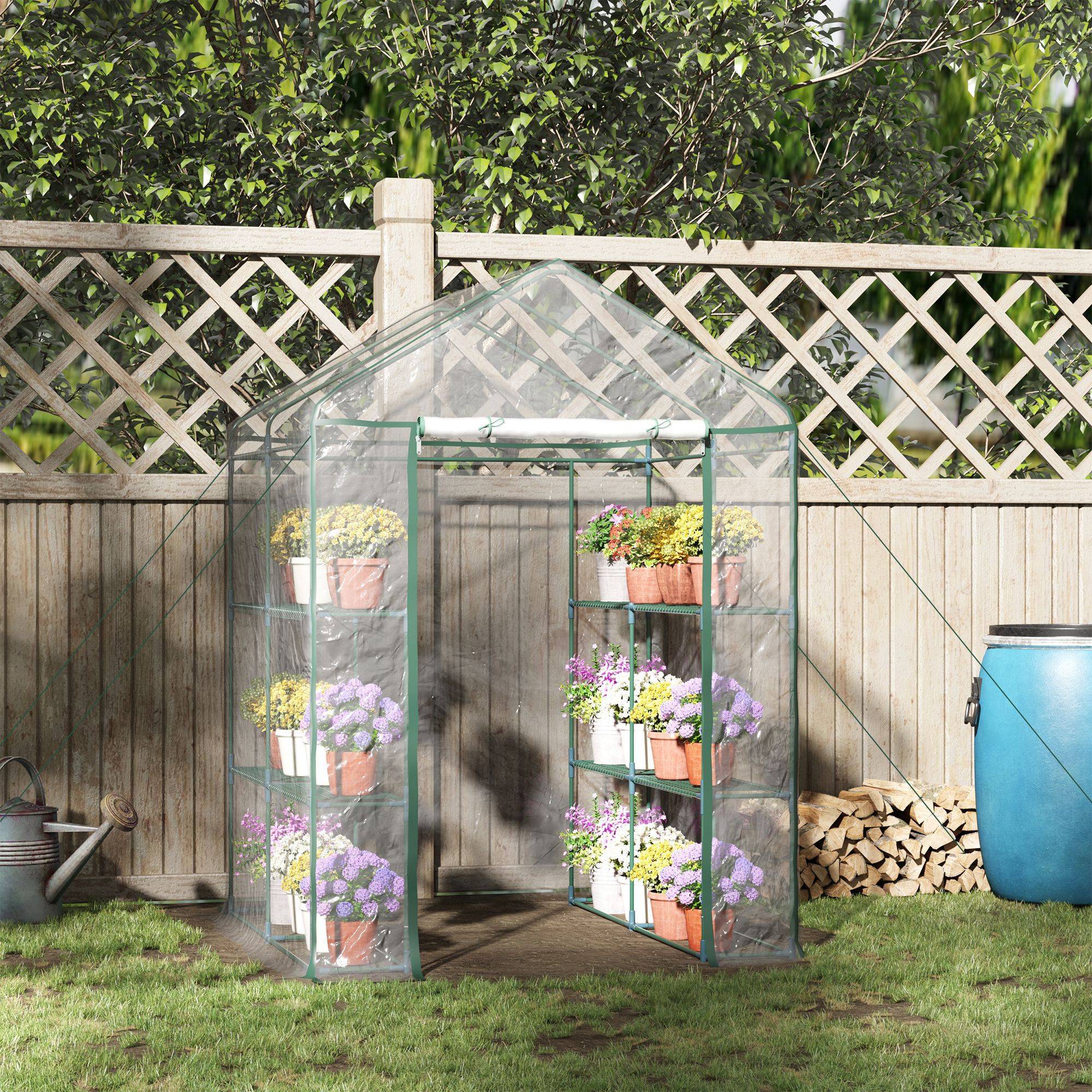 Serre de jardin 3 niveaux 143x143x195 cm avec étagères, châssis acier, bâche renforcée, porte zippée pour plantes et légumes - Image 3