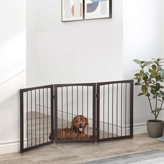 Barrière de Sécurité Pliable pour Chiot 3 Panneaux en Bois MDF pour ...