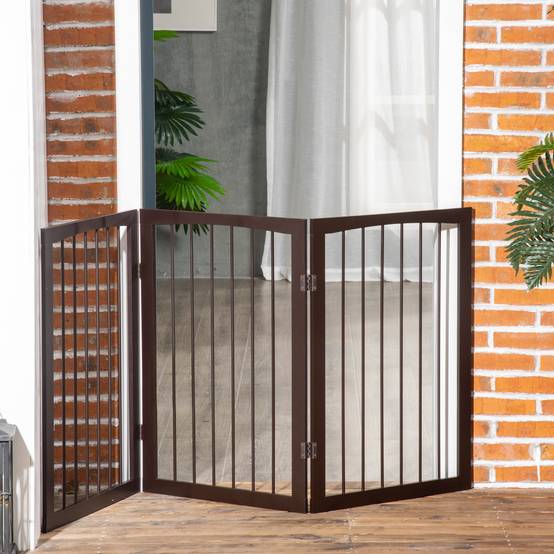Barrière de Sécurité Pliable pour Chiot 3 Panneaux en Bois MDF pour ...