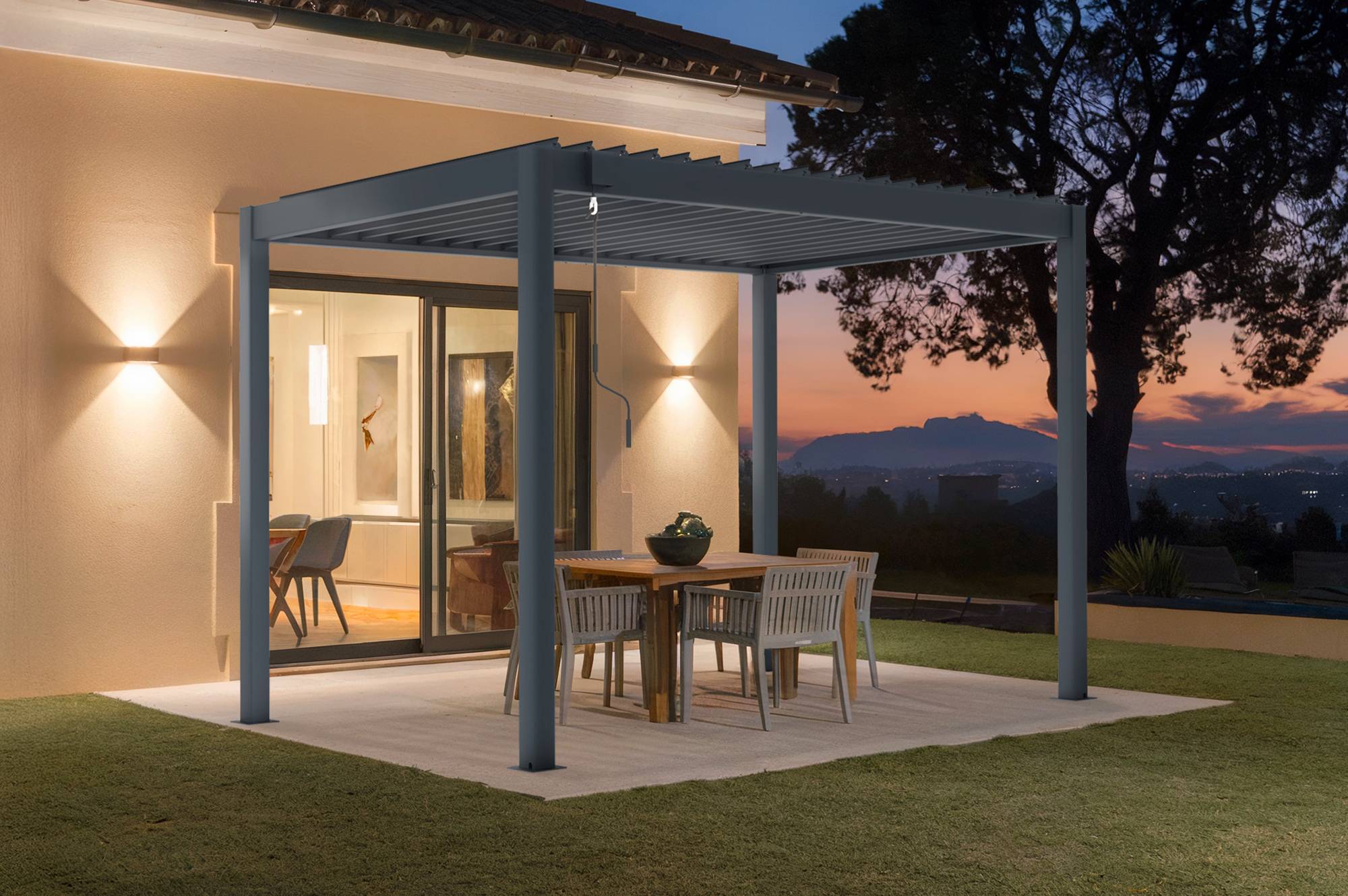 Pergola bioclimatique autoportée PIANA 3x2m aluminium gris - lames orientables - Image 3