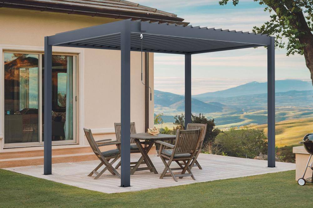 Pergola bioclimatique autoportée PIANA 3x2m aluminium gris - lames orientables - Image 6