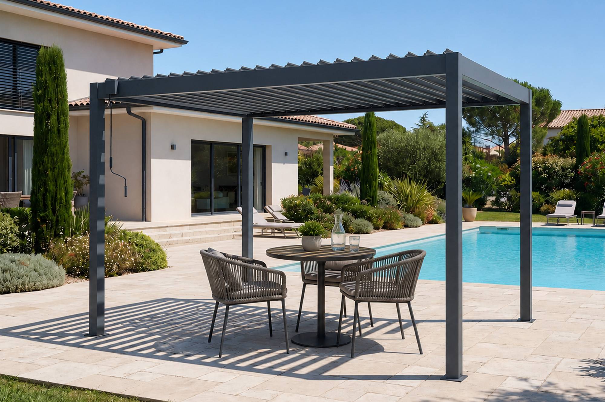 Cazeboo Pergola bioclimatique autoportée PIANA 3x2m aluminium gris - lames orientables - Image 1