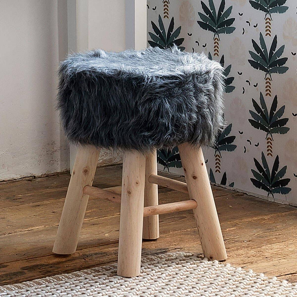 Tabouret fourrure gris Atmosphera - Image 4