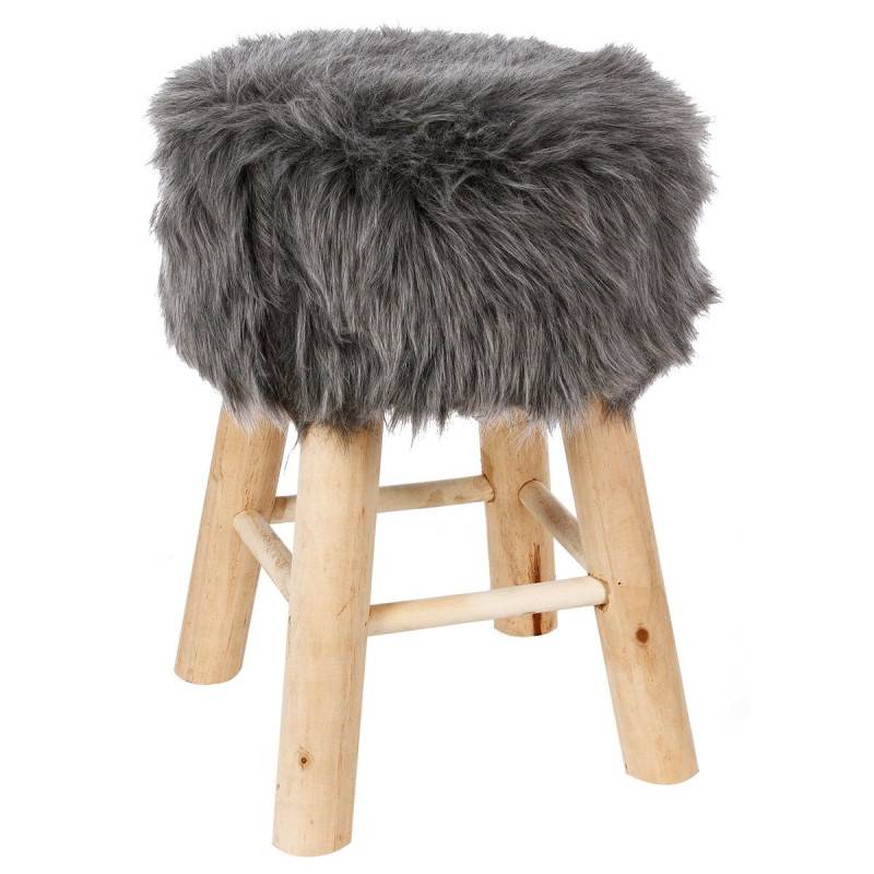 Tabouret fourrure gris Atmosphera - Image 1