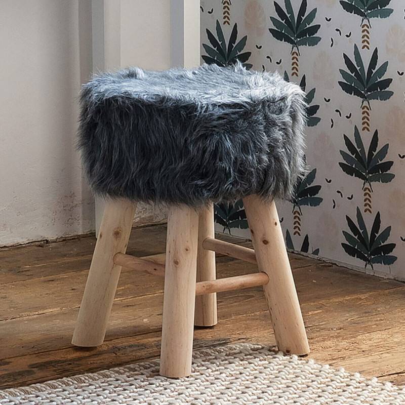 Tabouret fourrure gris Atmosphera - Image 2