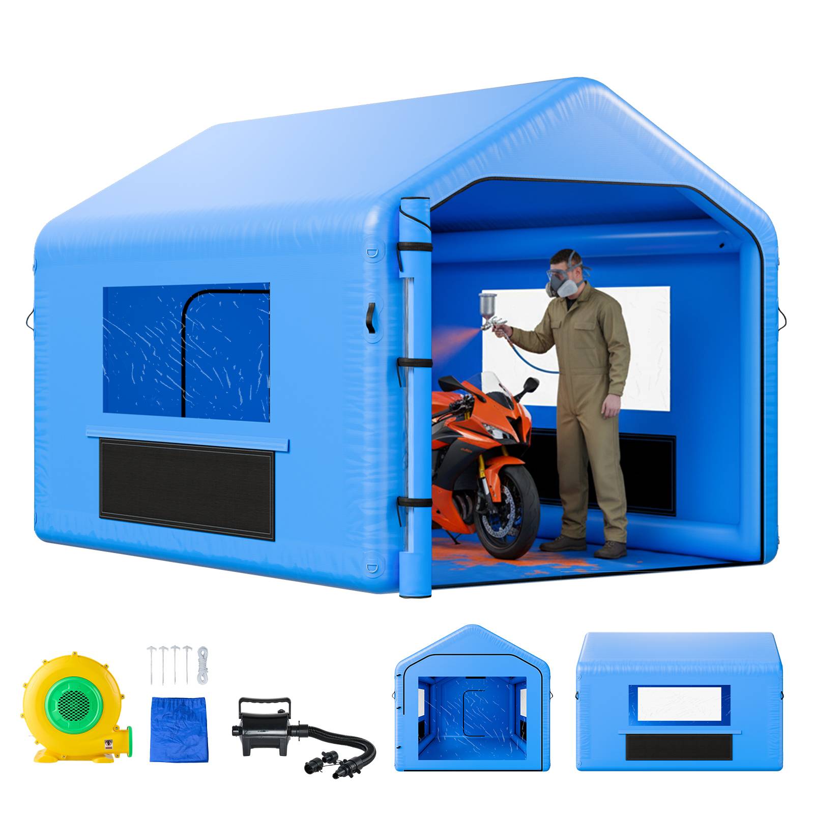 Vevor - VEVOR Cabine de peinture gonflable 4x3x2,8 m, tente de pulvérisation pour voiture avec souffleur 550 W et système de filtration d'air - Image 1