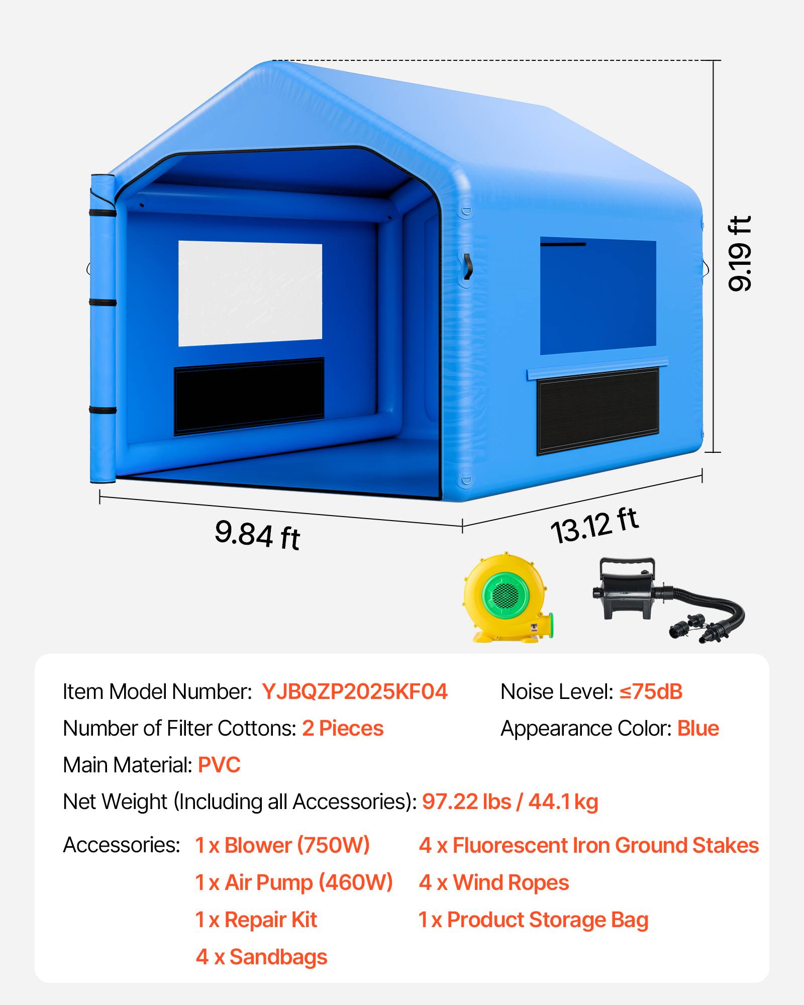 Vevor - VEVOR Cabine de peinture gonflable 4x3x2,8 m, tente de pulvérisation pour voiture avec souffleur 550 W et système de filtration d'air - Image 6