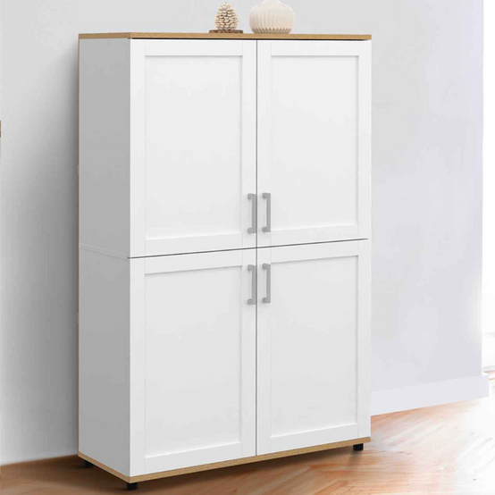 Buffet haut H. 125 cm VITO 4 portes blanc et bois - Image 1