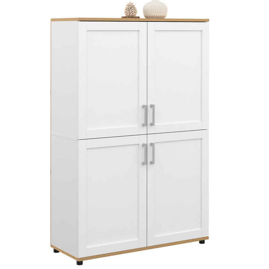 Buffet haut H. 125 cm VITO 4 portes blanc et bois - Image 2