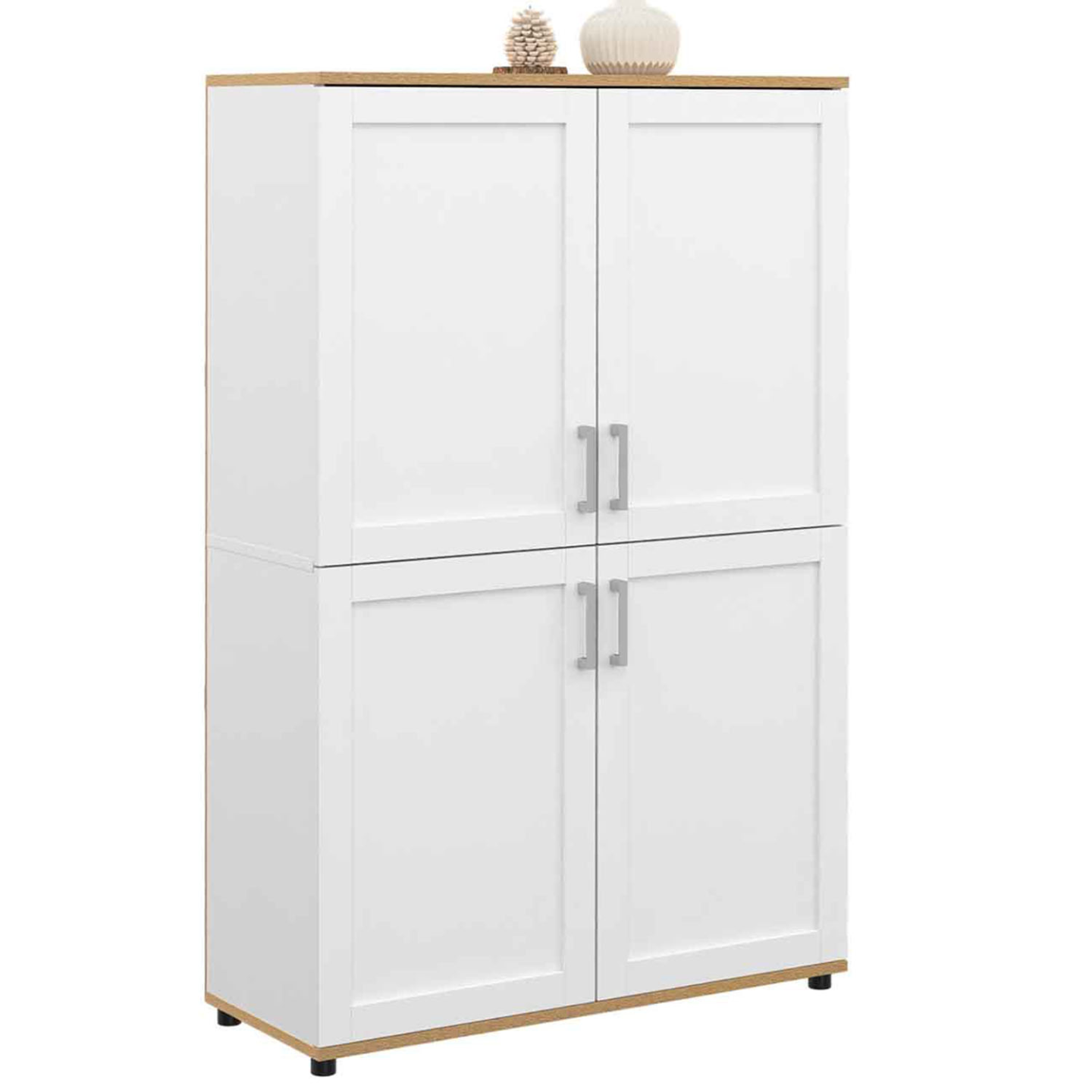 Buffet haut H. 125 cm VITO 4 portes blanc et bois - Image 2