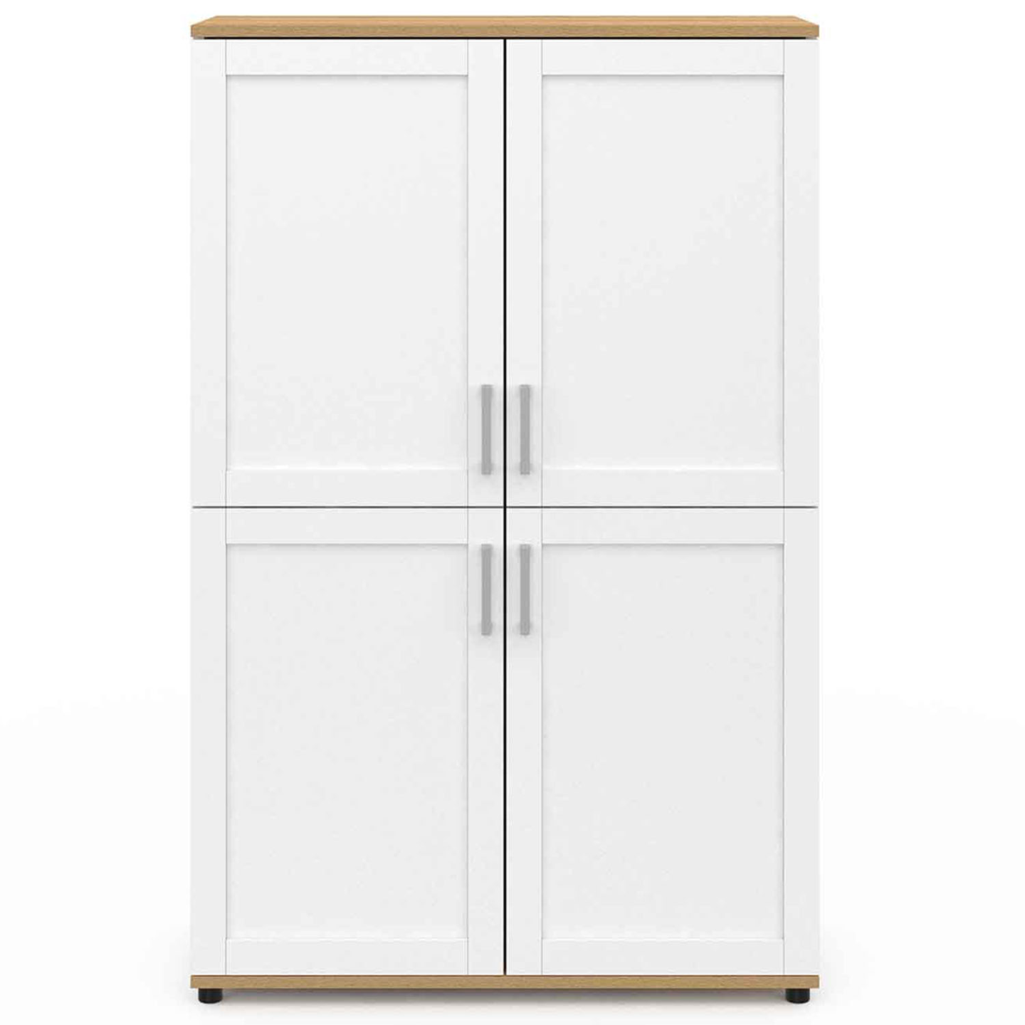 Buffet haut H. 125 cm VITO 4 portes blanc et bois - Image 3