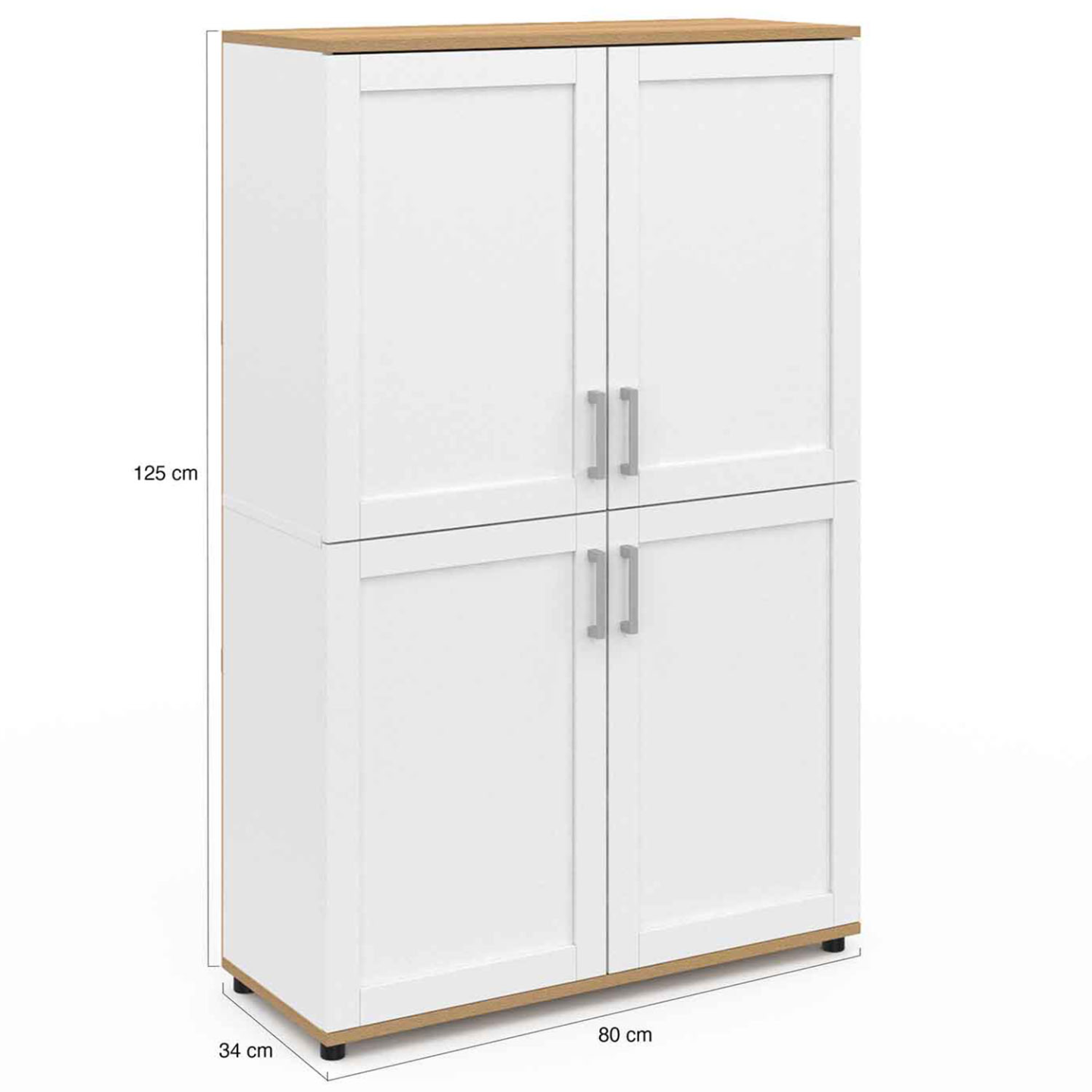 Buffet haut H. 125 cm VITO 4 portes blanc et bois - Image 5